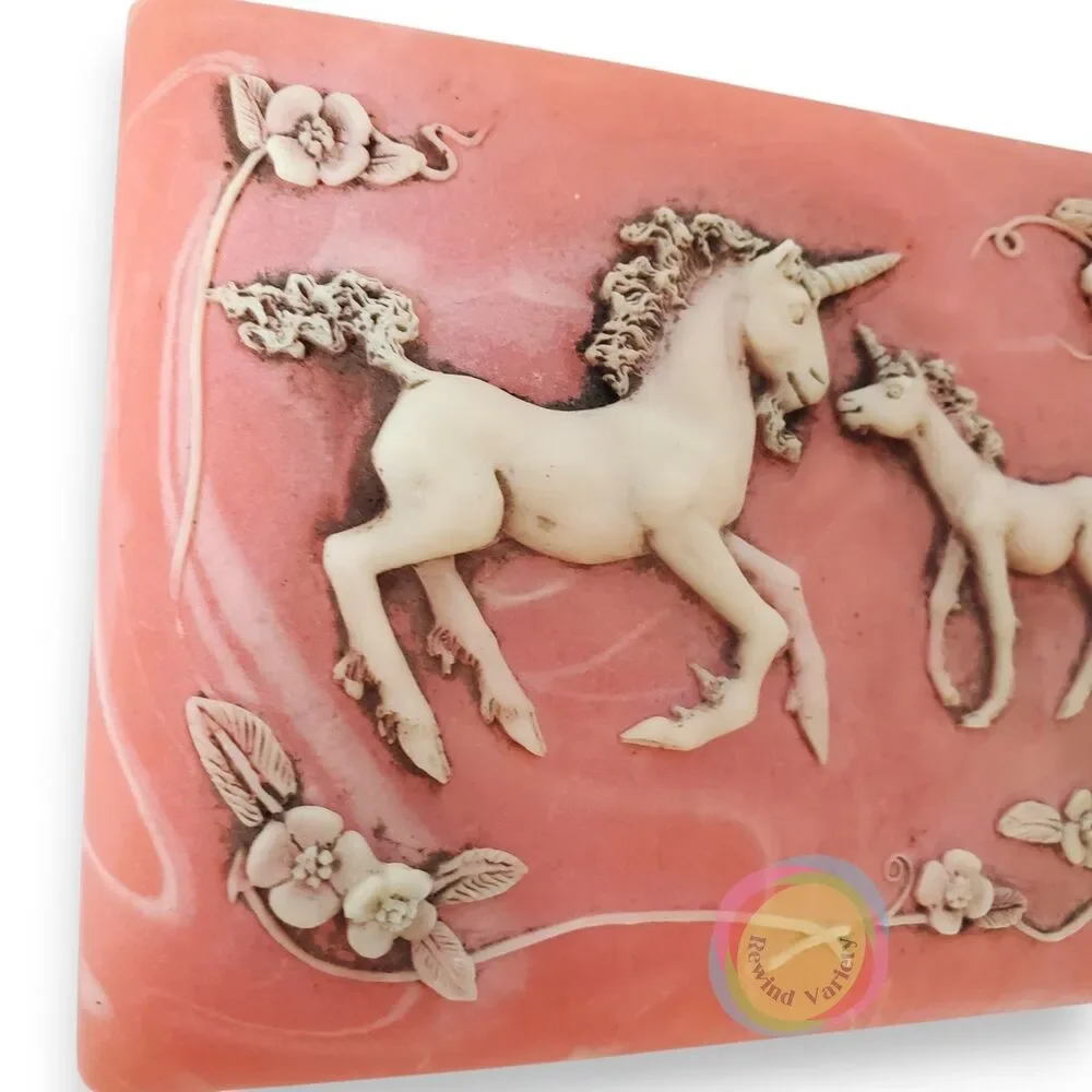 Vintage 1984 Unicorn Pink Marbled Trinket Box